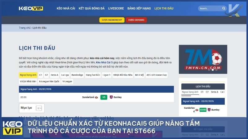 Dữ liệu chuẩn xác từ Keonhacai5 giúp nâng tầm trình độ cá cược của bạn tại ST666.
